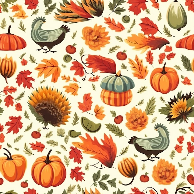 Thanksgiving full color seamless pattern flat illustration AI Generated