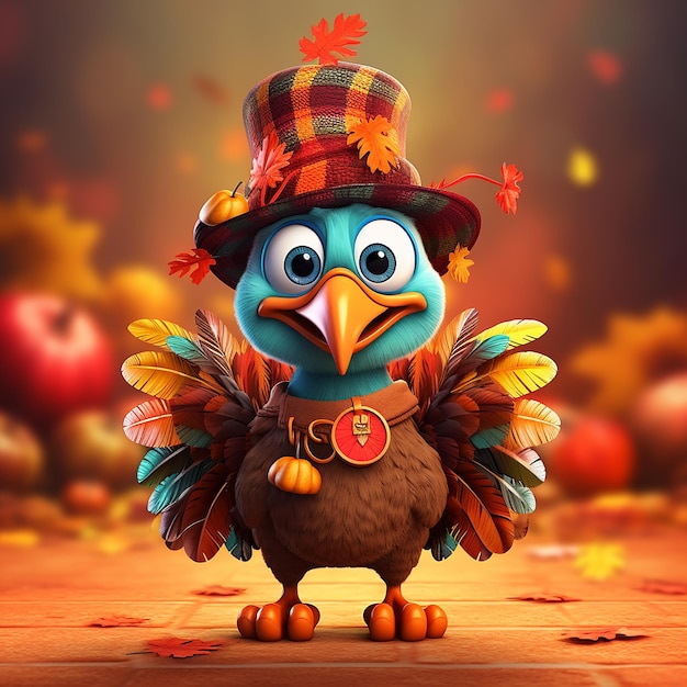 Photo thanksgiving funny cartoon character turkey bird