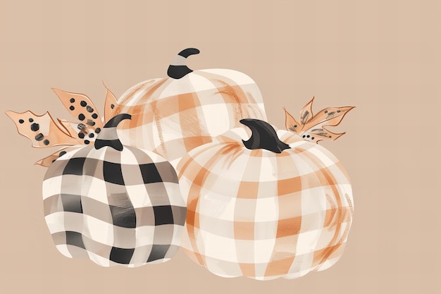 Thanksgiving greeting card illustration Logo with a cute brown background featuring three pumpkins i