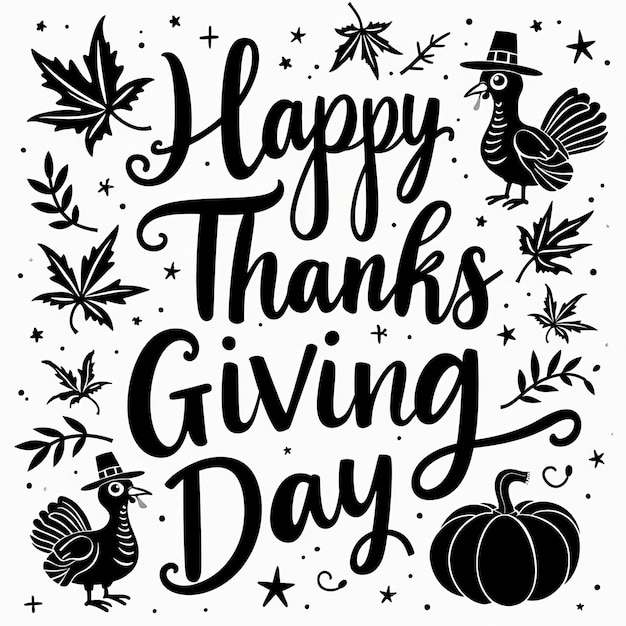 Photo thanksgiving greeting design black and white typography illustration with white background