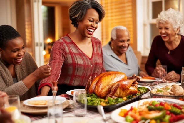 Thanksgiving Joy Mature African American Woman with Stuffed Turkey