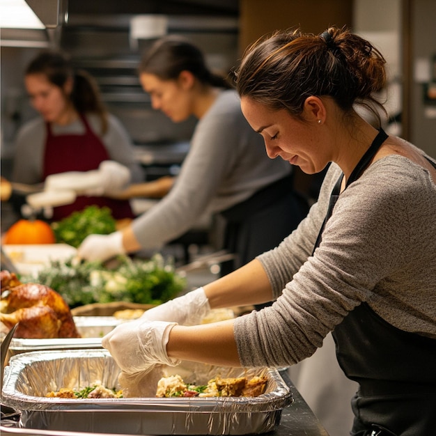 A Thanksgiving meal prep workshop where volunteers learn how to cook and serve holiday meals for com