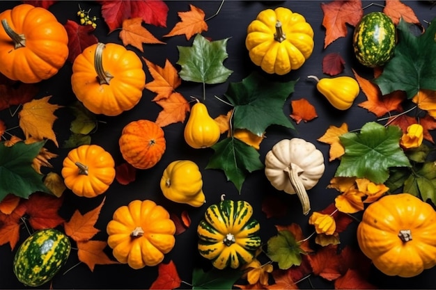 Thanksgiving pumpkins on rustic wooden background autumn harvest festival concept table setting banner