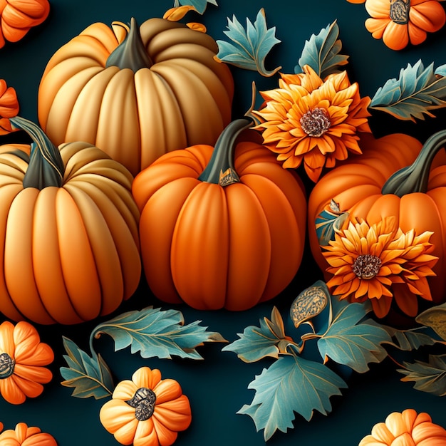 Thanksgiving seamless pattern pumpkins and leaves wallpaper and background