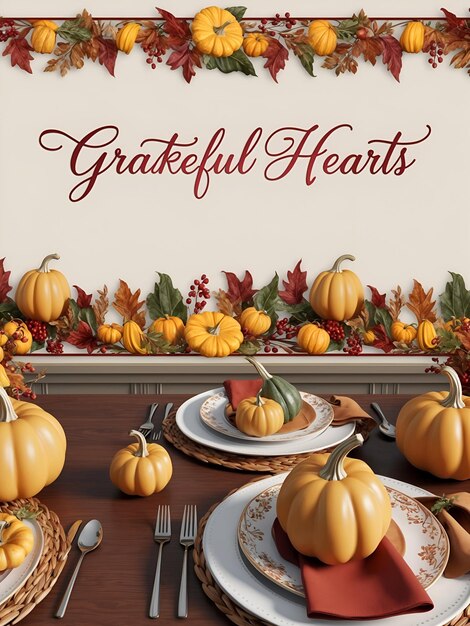 Thanksgiving Table Border Decor with Candles and Thankful Blessed Wording Elegant Photo Realisti