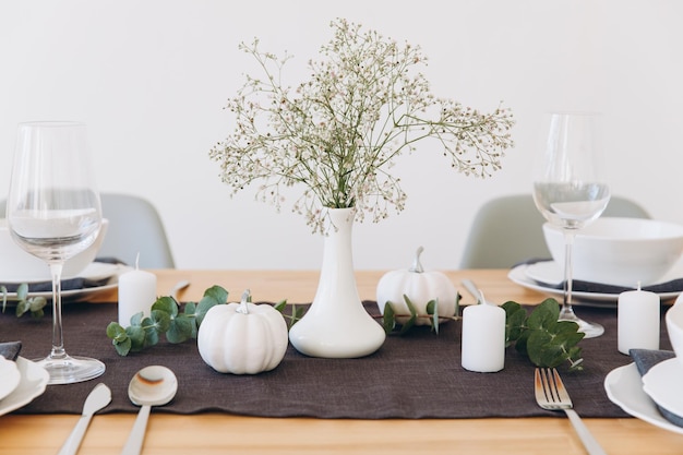 Thanksgiving table setting tableware and decor decoration family holiday Autumn mockup