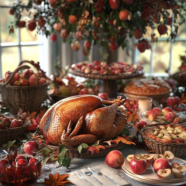 Photo thanksgiving table with an orchard theme