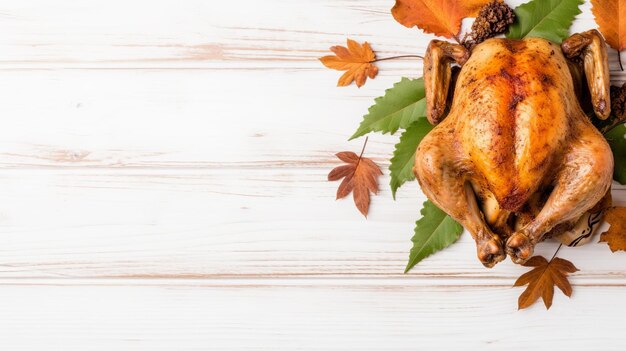 Thanksgiving top view on wooden background thanksgiving country dinner with grilled chicken Thanksgiving Turkey Generative Ai