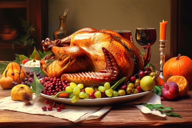 Thanksgiving turkey as the centerpiece of a bountiful feast Generative AI