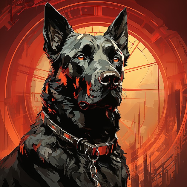 the_head_of_the_black_dog_on_a_red_background_in_the_sty