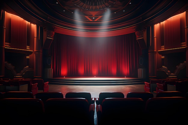 a theater space with motorized blackout curtains