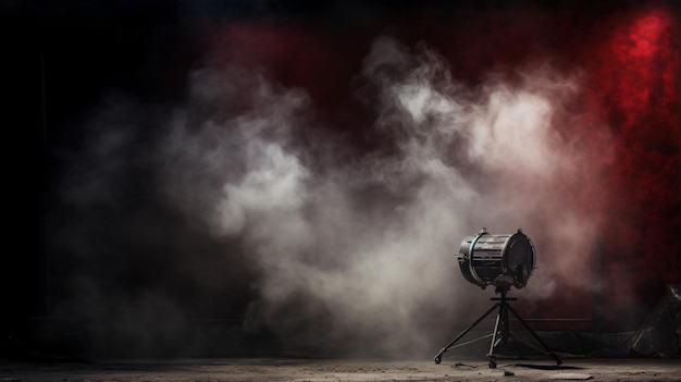 Theater spotlights on black curtain with smoke