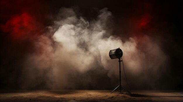 Theater spotlights on black curtain with smoke