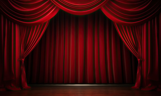 Theater stage red curtains wallpaper Theatrical drapes backgroundAI generative