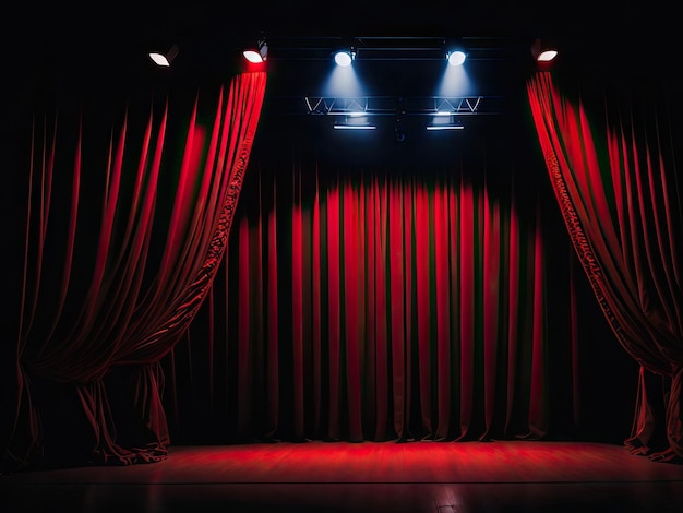 Theater stage with red curtains and spotlig light ai generative