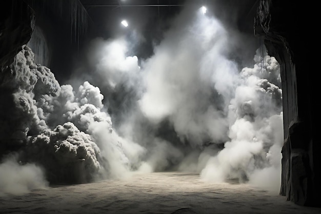 Theater stage with smoke and lighting effect