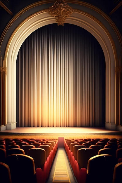 A theater with a curtain that says'theater'on it