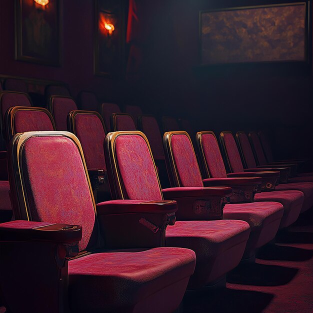 a theater with a red seat and a red seat