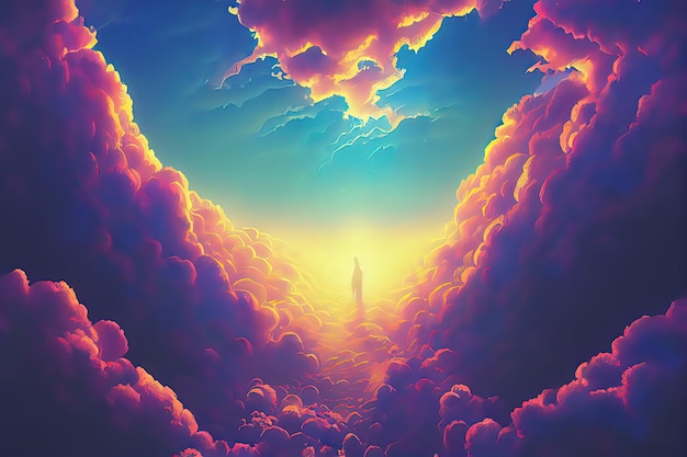 Theatre backdrop featuring the entrance to heaven Digital art style painting