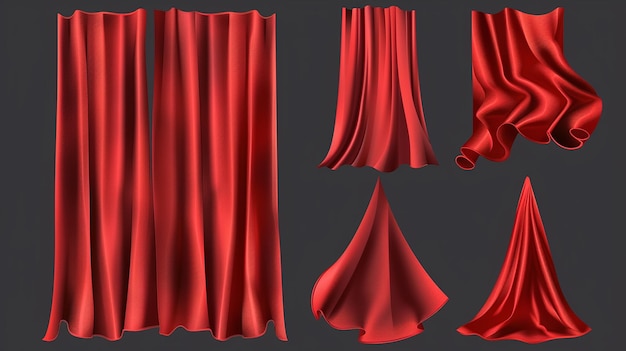 Photo theatre or cinema stage red curtain with folds