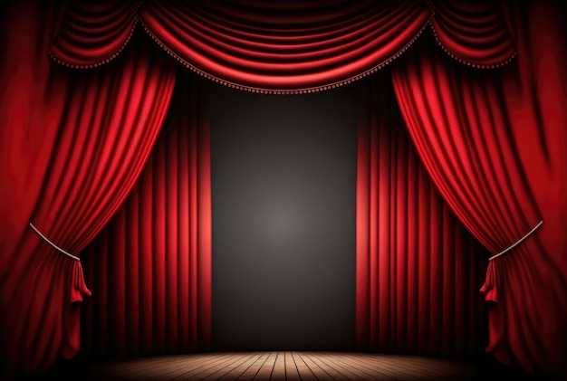 Theatre stage in spolight with red curtains Generative AI