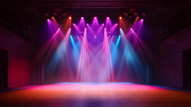 Theatre stage with bright colors and spotlight prepared for a grand show