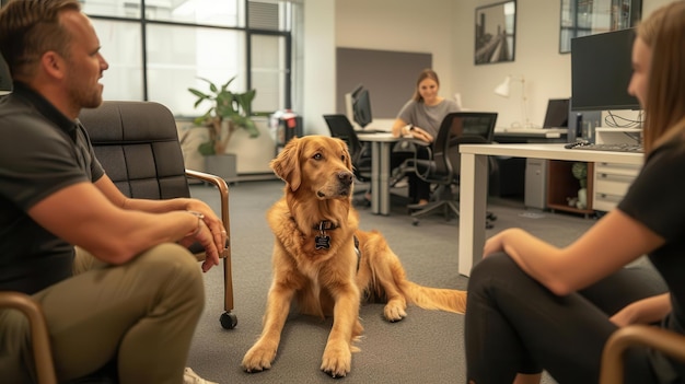 Photo therapy dog at work a calm therapy dog interacting with office workers reducing stress and boosting morale