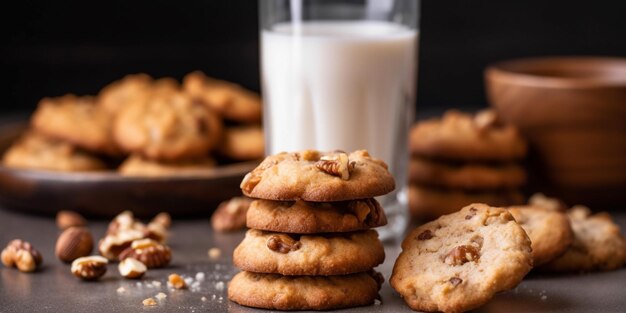 there are a bunch of cookies and a glass of milk generative ai