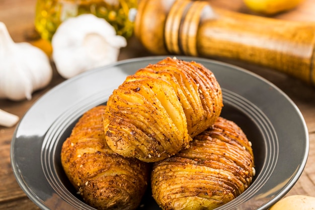 There are delicious baked potatoes on the plate