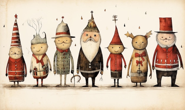 there are five gnomes dressed in red and white standing together generative ai