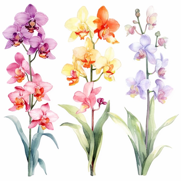 There are four different types of flowers that are painted in watercolor generative ai