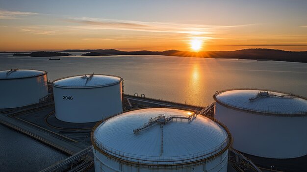 There are gas storage tanks and an oil refinery plant dominating the landscape showcasing the scale and infrastructure of the petroleum industry