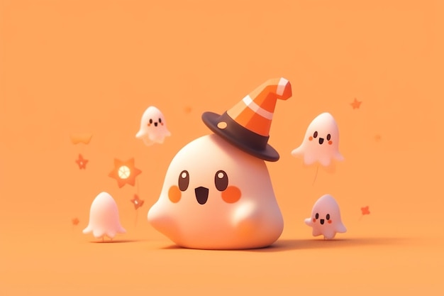 there are a group of ghost and a pumpkin in a halloween scene generative ai