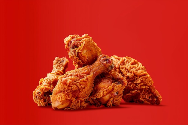 there are a lot of fried chicken on a red background generative ai