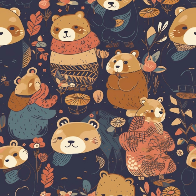 There are many bears that are all together in this pattern generative ai