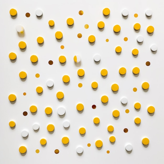 There are many circles of yellow and white dots on a white surface generative ai