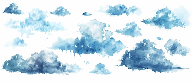 Photo there are many clouds that are painted in blue and white generative ai