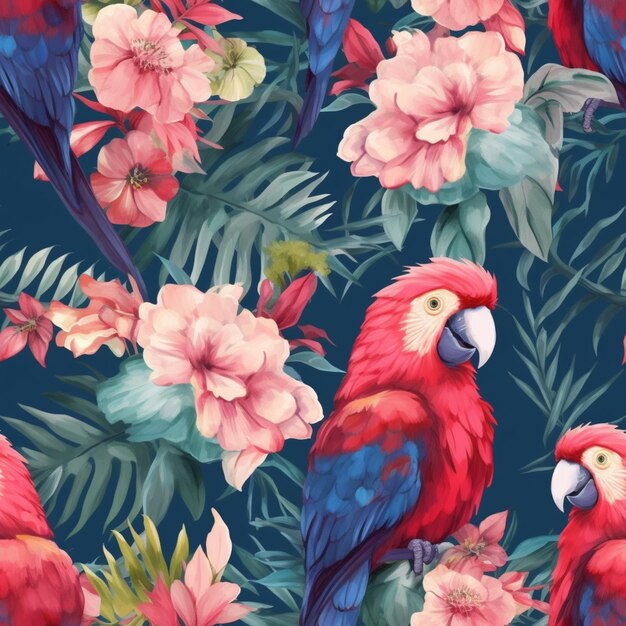 There are many colorful birds sitting on a branch of a tree generative ai