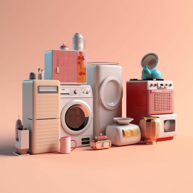 There are many different appliances and appliances that are on a pink surface generative ai