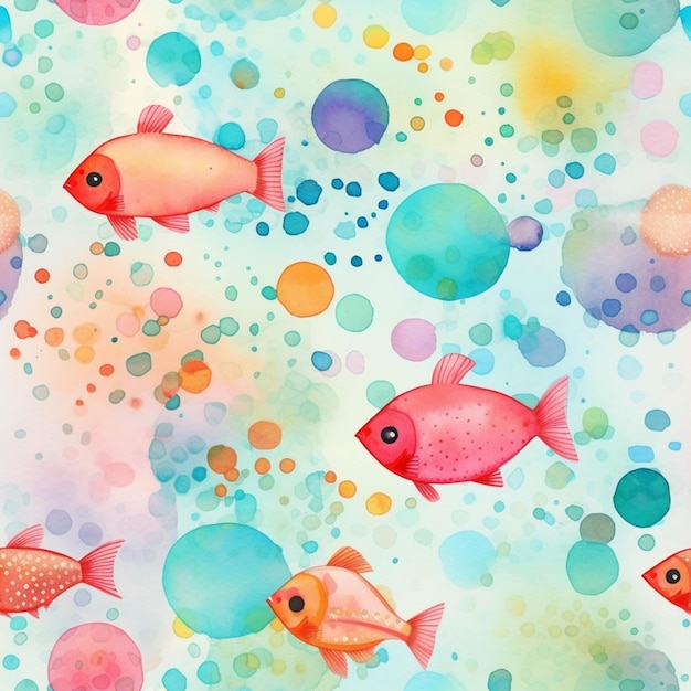 There are many different colored fish in the water on this colorful background generative ai