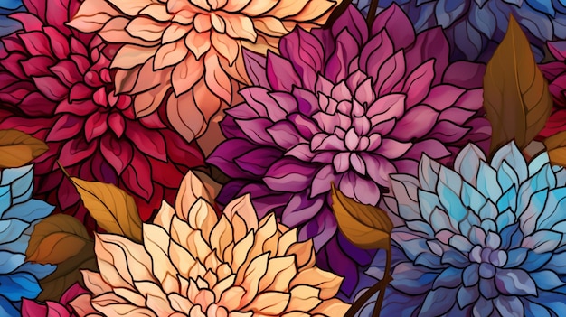 there are many different colored flowers on a colorful background generative ai