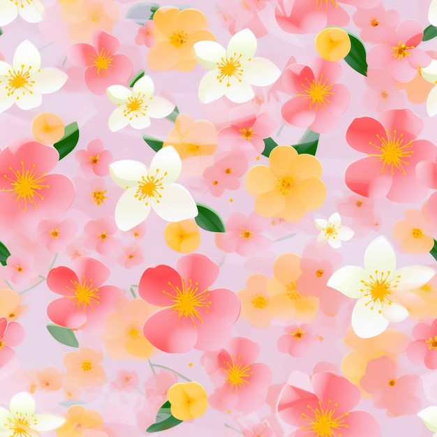 There are many different colored flowers on a pink background generative ai