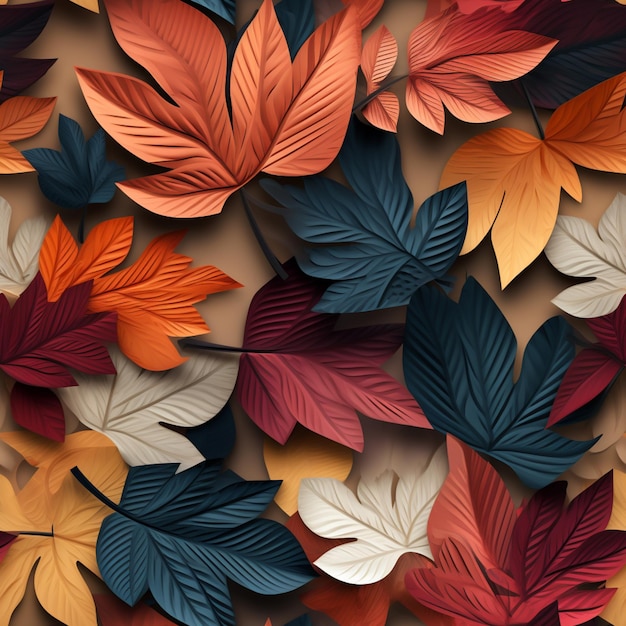 There are many different colored leaves on a brown surface generative ai