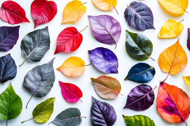 Photo there are many different colored leaves on a white background