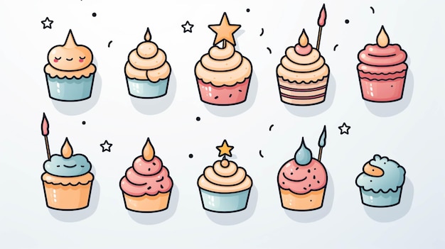 There are many different cupcakes with candles and stars on them generative ai