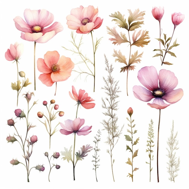 There are many different flowers and plants that are painted in watercolor generative ai