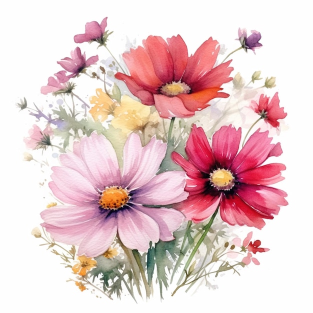 There are many different flowers that are painted on a white background generative ai