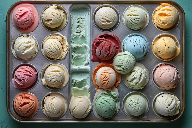 Photo there are many different ice creams in bowls on a tray