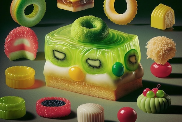 There are many different kinds of desserts that on display generative ai