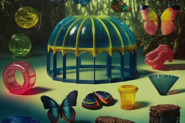 There are many different types of butterflies in a cage generative ai